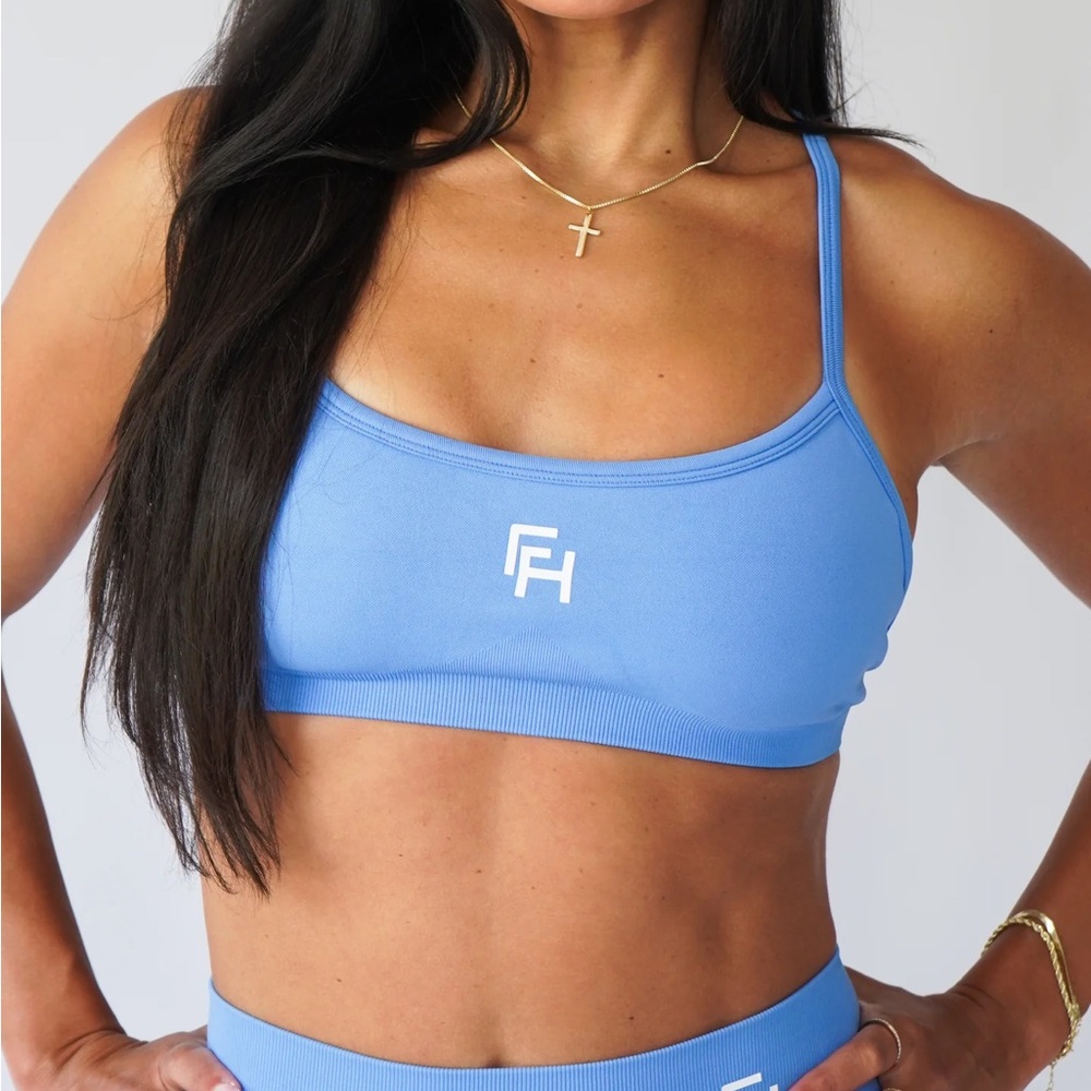 Light Blue Strappy Seamless Sports Bra by